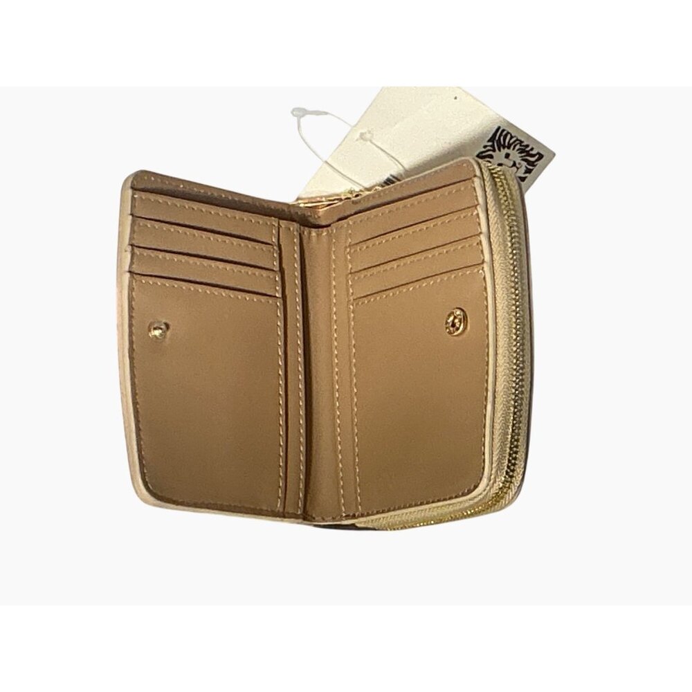 Anne Klein Small‎ Zip Wallet Beige & Gold Monogram Faux Leather Compact Design - Picture 6 of 13